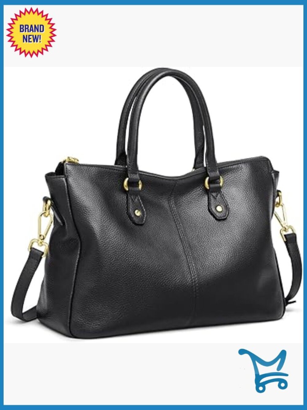 Large Leather Tote Bag with Adjustable Strap, 5 Compartments, Fits Tablet